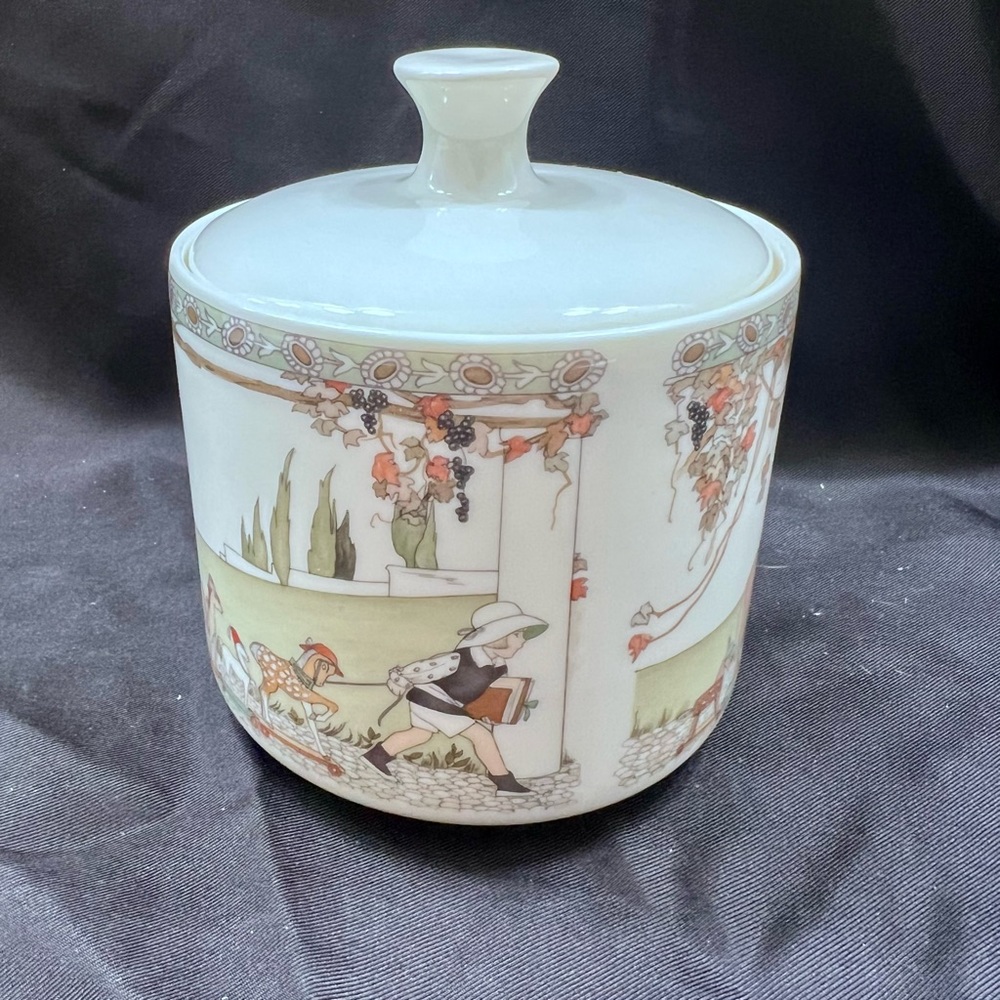 1987 Minton England Royal Doulton - Golden Days - Lidded Sugar Bowl Jar Vintage‎